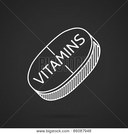 White line vector icon for vitamin tablet