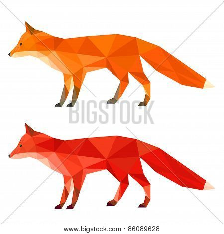 Abstract Polygonal Geometric Triangle Fox Set  Isolated On White Background