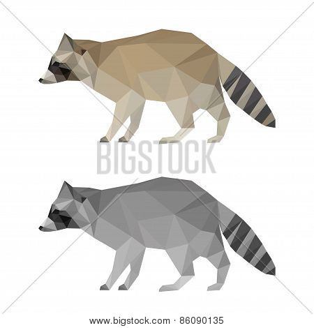 Abstract Polygonal Geometric Triangle Raccoon Set Isolated On White Background