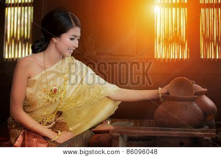 Thai Lady Cooking With Original Thai Style