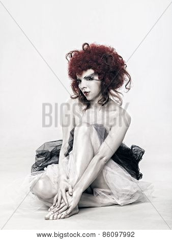 Redhead devil female portrait for your design