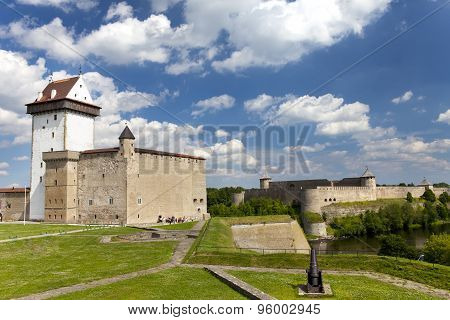 Two ancient fortresses on the parties from the river which is border. Narva Estonia and Ivangorod be