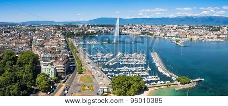 Aerial View Of Leman Lake -  Geneva City In Switzerland