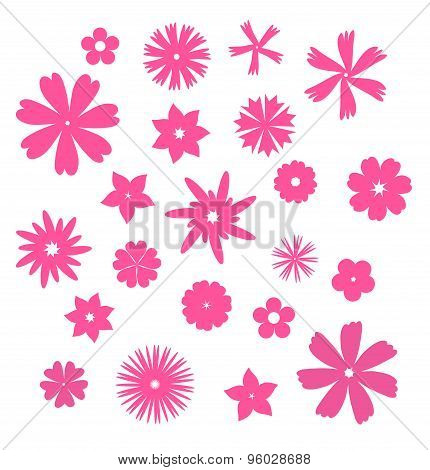 Pink flowers silhouettes set