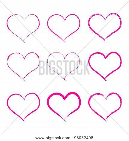 Vector calligraphy brush hearts