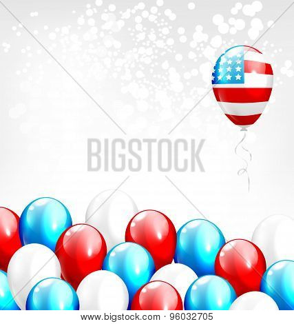 Balloons In National Usa Colors On Grayscale