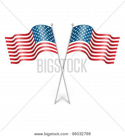 Wavy Usa National Flags Isolated On White