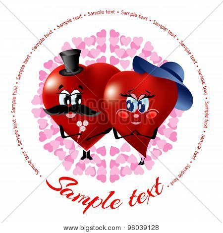 Cartoon vector illustration of two loving hearts