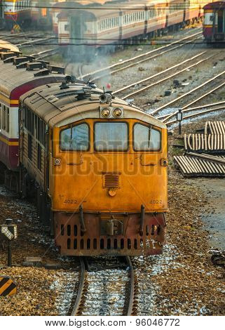 Old Diesel Locomotives and Trains in Bangkok Thailand