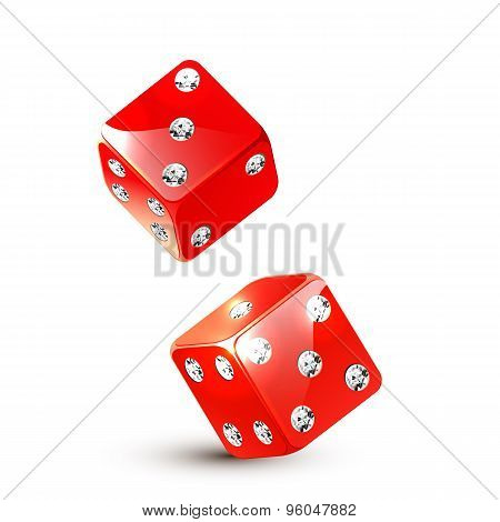 Two red dices with diamonds.