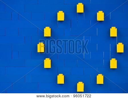 Sofia, Bulgaria - July 16, 2015: Plastic block pieces in planar structure of European Union symbol