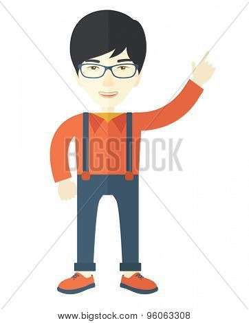 An asian businessman proud of himself being a entrepreneur. A Contemporary style. Vector flat design illustration isolated white background. Vertical layout