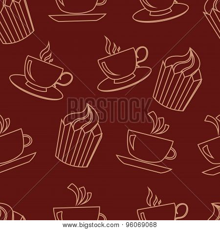 Cute Cups And Cakes. Vector Illustration.