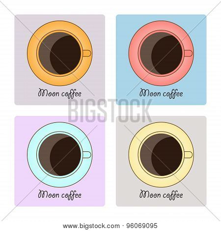 Set Of Four Cups Of Coffee With Text 