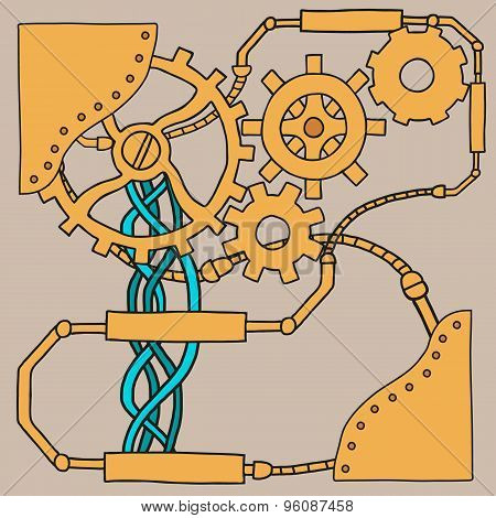 Mechanism Background With Cogwheels And Gears.