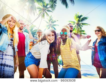 Friends Summer Beach Party Dancing Concept