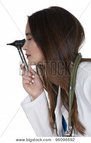 Woman Doctor With An Otoscope