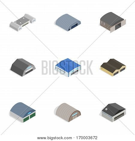 Storage building icons set. Isometric 3d illustration of 9 storage building vector icons for web