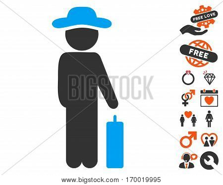 Gentleman Baggage icon with bonus passion images. Vector illustration style is flat iconic symbols for web design app user interfaces.