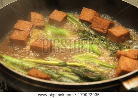 Cooking , Fried Kale With Tofu.