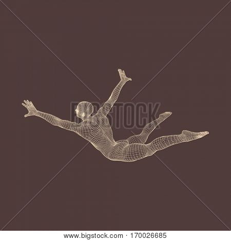 Man Falls Down from a Height. Man Fall on a Jump. 3D Model of Man. Human Body Model. Vector Illustration. 