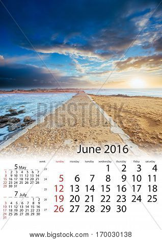 Calendar June 2016 - Stone road by the sea