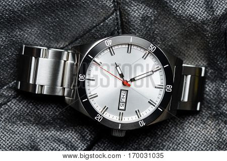 closeup 3 hands luxury men's watch, automatic wristwatch