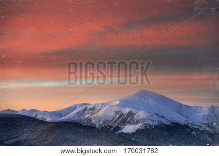 lanshaft fantastic winter and snowy mountains. Vintage effect.