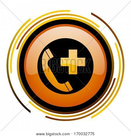 Emergency call sign vector icon. Modern design round orange button isolated on white square background for web and application designers in eps10.

