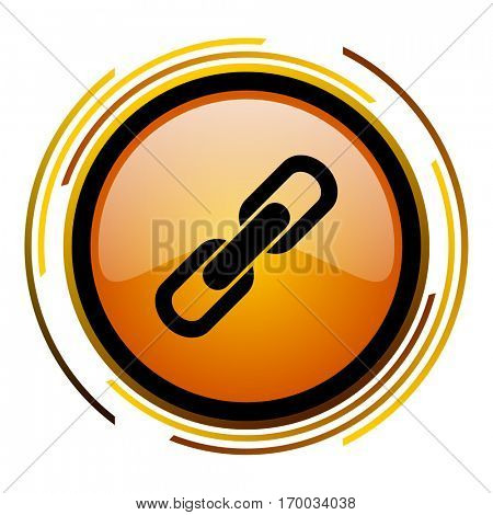 Chain sign vector icon. Modern design round orange button isolated on white square background for web and application designers in eps10.