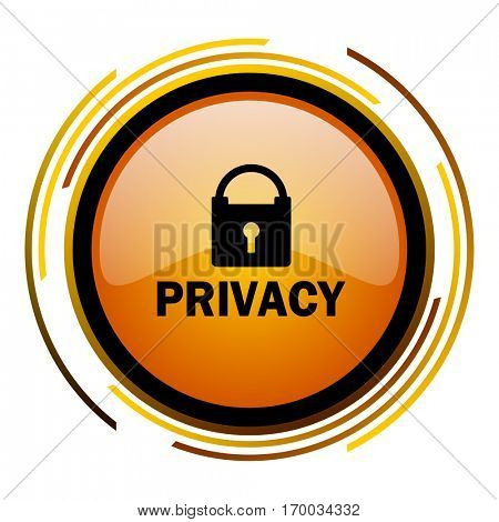 Privacy sign vector icon. Modern design round orange button isolated on white square background for web and application designers in eps10.