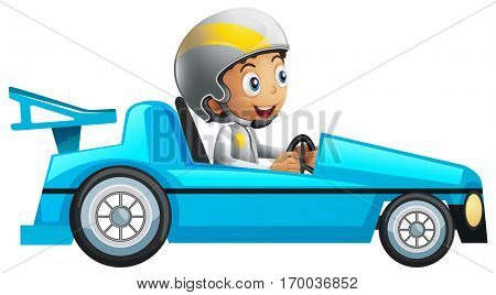 Racer in blue racing car illustration