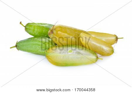 fresh bilimbi fruit or Talingpling (Thai text) on white background