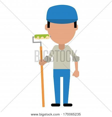 man painter with roller and cap vector illustration eps 10