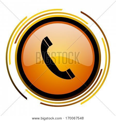 Phone sign vector icon. Modern design round orange button isolated on white square background for web and application designers in eps10.