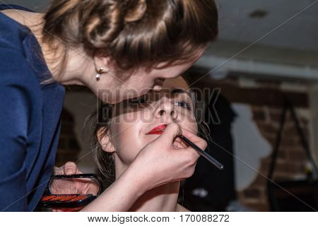 Make-up Artist Doing The Make-up For Nice Girl