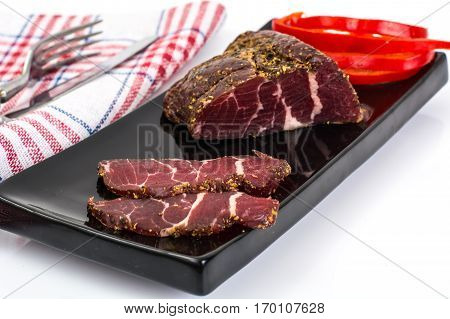 Balyk beef isolated on white. Studio Photo