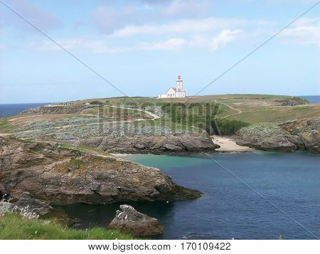 The lighthouse of the tip of the foals to french island called beautiful-island-in-sea