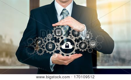 Protect cloud information data concept. Security and safety of cloud data.
