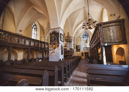 TALLINN ESTONIA - JULE 29 2013: Interior of the Holy Spirit Church Puhavaimu Kirik Tallinn Estonia