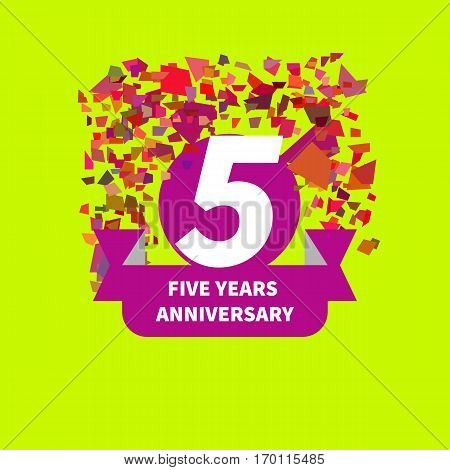 Five year anniversary. Figure ribbon confetti. Vector illustration.