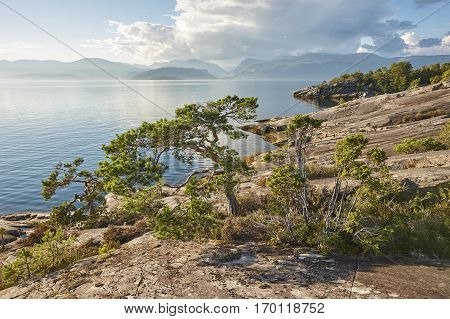 Norwegian fjord landscape. Folgefonn peninsula. Hereiane rest area. Visit Norway