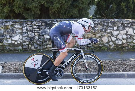Conflans-Sainte-HonorineFrance-March 62016: The Belgian cyclist Edward Theuns of Trek-Segafredo Team riding during the prologue stage of Paris-Nice 2016.