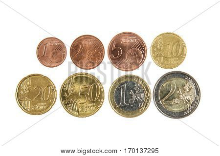 Full set of euro coins isolated on white background