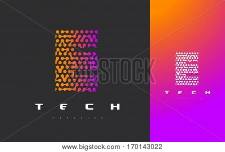 E Letter Logo Science Technology. Connected Dots Letter Design Vector with Points.