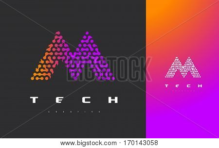 M Letter Logo Science Technology. Connected Dots Letter Design Vector with Points.
