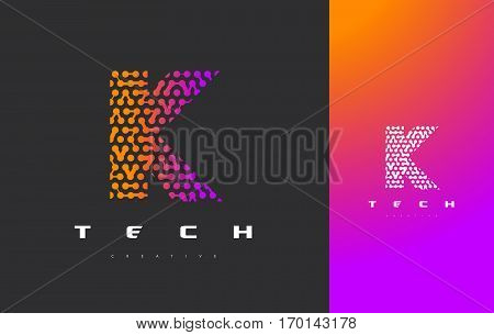 K Letter Logo Science Technology. Connected Dots Letter Design Vector with Points.