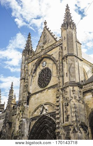 Front of the gothic Saint Michel Basilica Bordeaux France