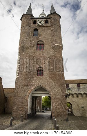 Old city gate built with red bricks Zuidhavenpoort Zierikzee Netherlands