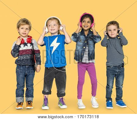 Little Children Heaphones Music Adorable Cheerful